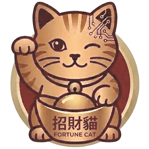 财满推招财猫吉祥物 · 头部电路纹象征 AI